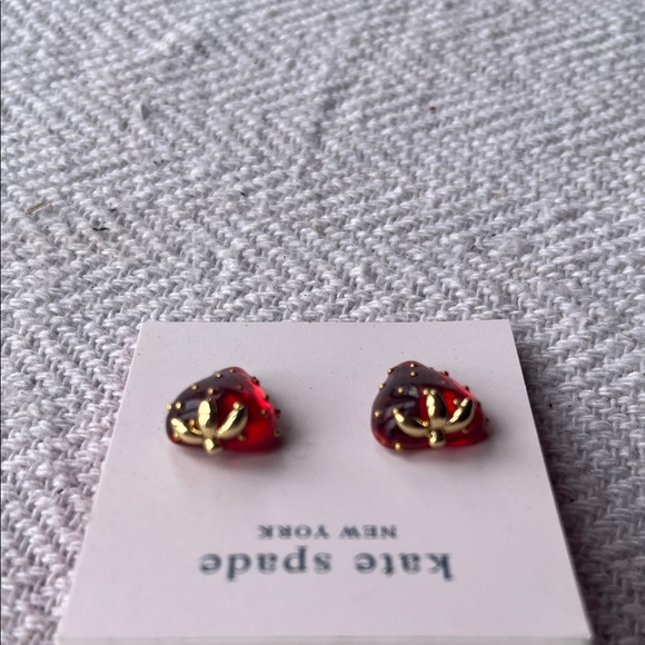 Kate Spade Red and Gold Strawberry Studs. New never worn. Sterling Silver - Picture 4 of 6